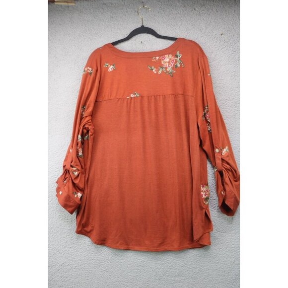 Fig & Flower Long Roll Tabbed Sleeves Tunic Top-Size 3X-Embroidered - Picture 7 of 9